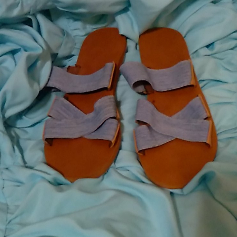 Blue strapped brown sandals